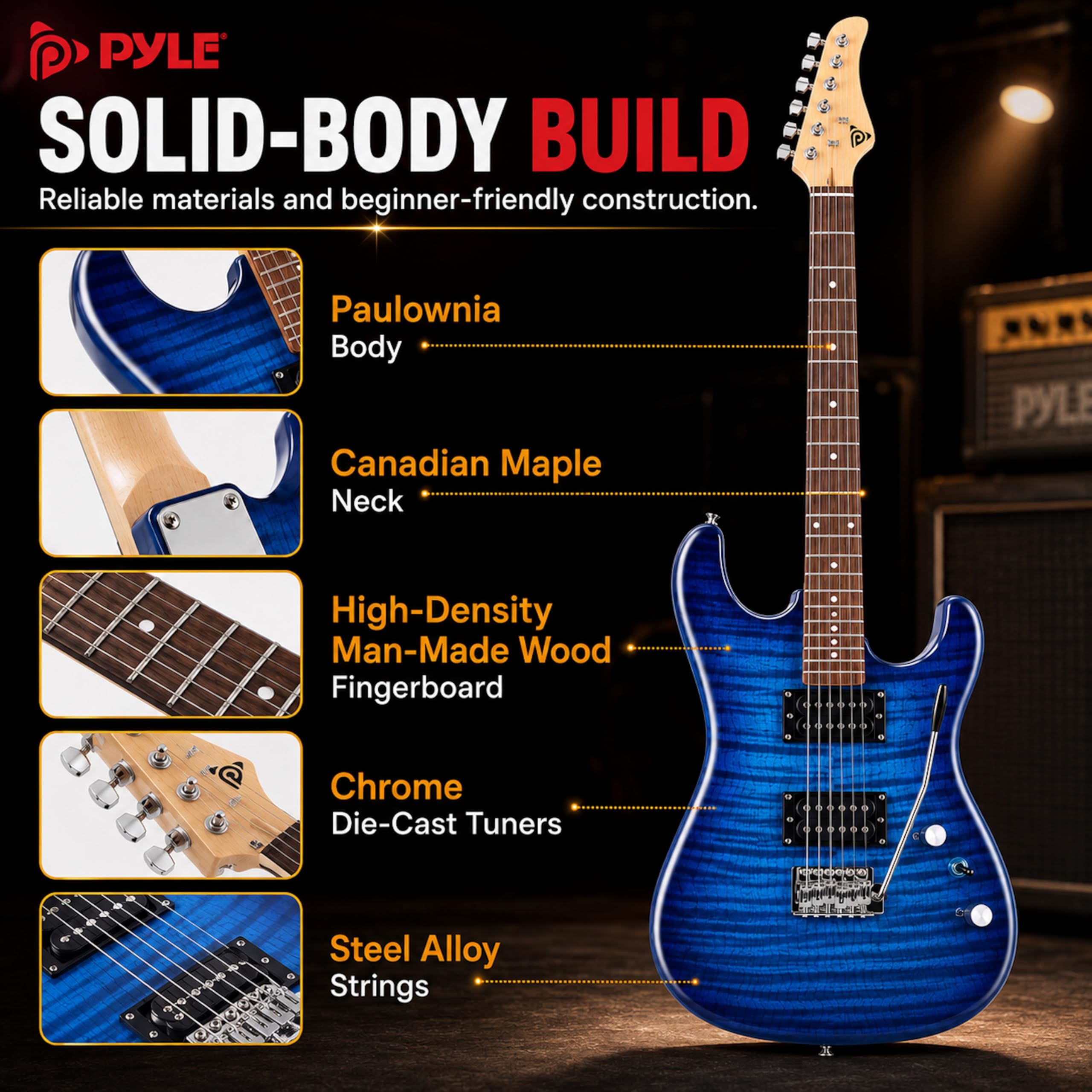 Zestaw do gitary elektrycznej i wzmacniacza - Pełny rozmiar instrumentu w/Humbucker Pickups Pakiet początkowy zawiera wzmacniacz, walizkę, pasek, tuner, pick, struny, kabel, Tremolo - (niebieski)