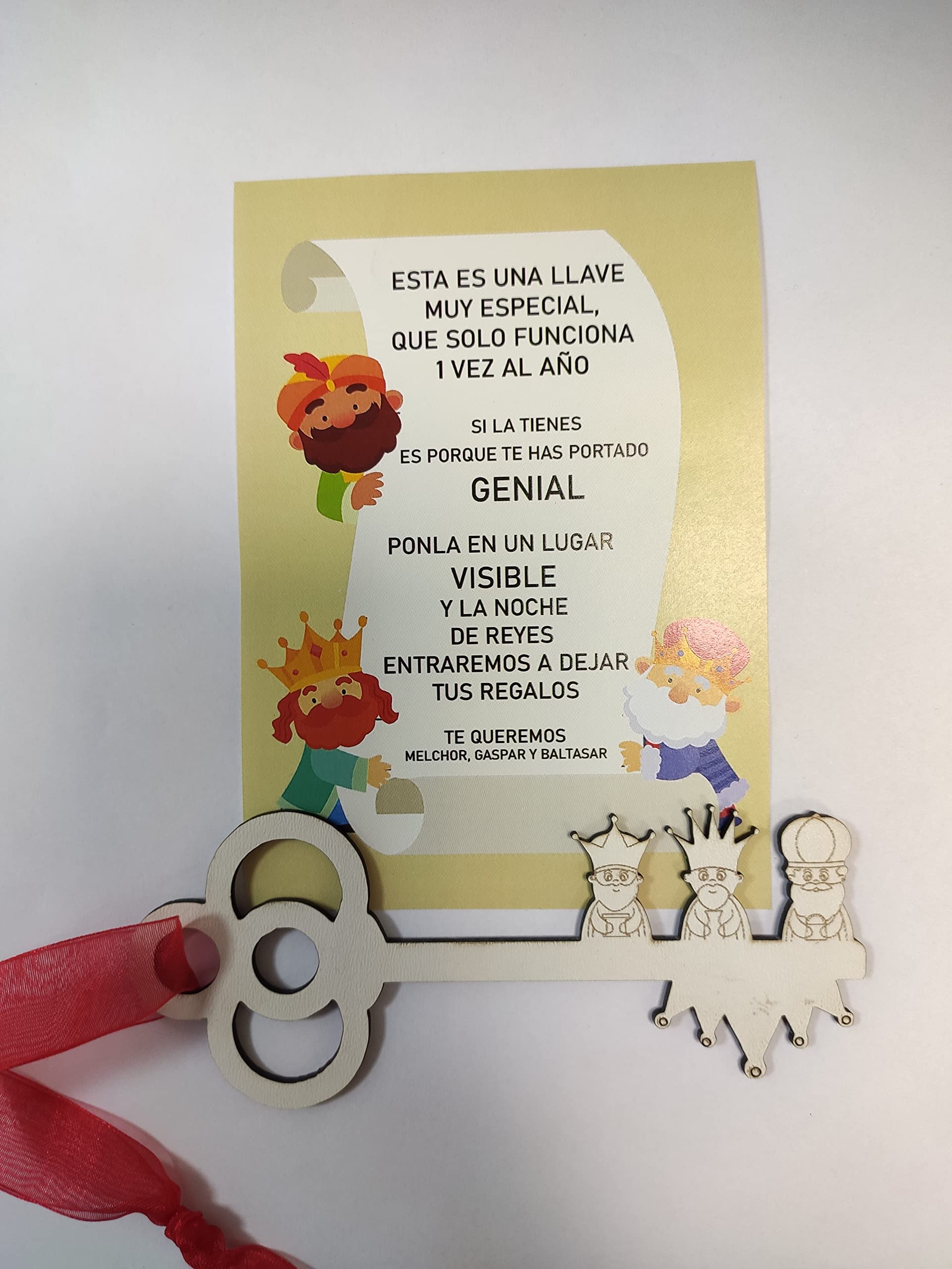 Los Eventos de la Tata. Regalo de Nochebuena para Niños - Botón de Papá Noel (Llave de Reyes Magos, Madera Blanca)
