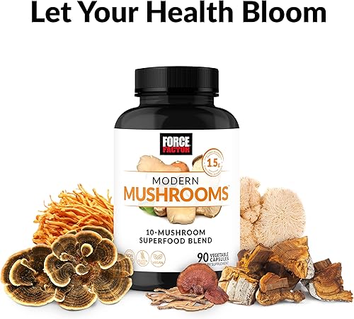 Miniatura 8 de Force Factor Cápsulas de hongos modernos suplemento de hongos para apoyar la energía el enfoque la inmunidad y la digestión con Cordyceps cola de