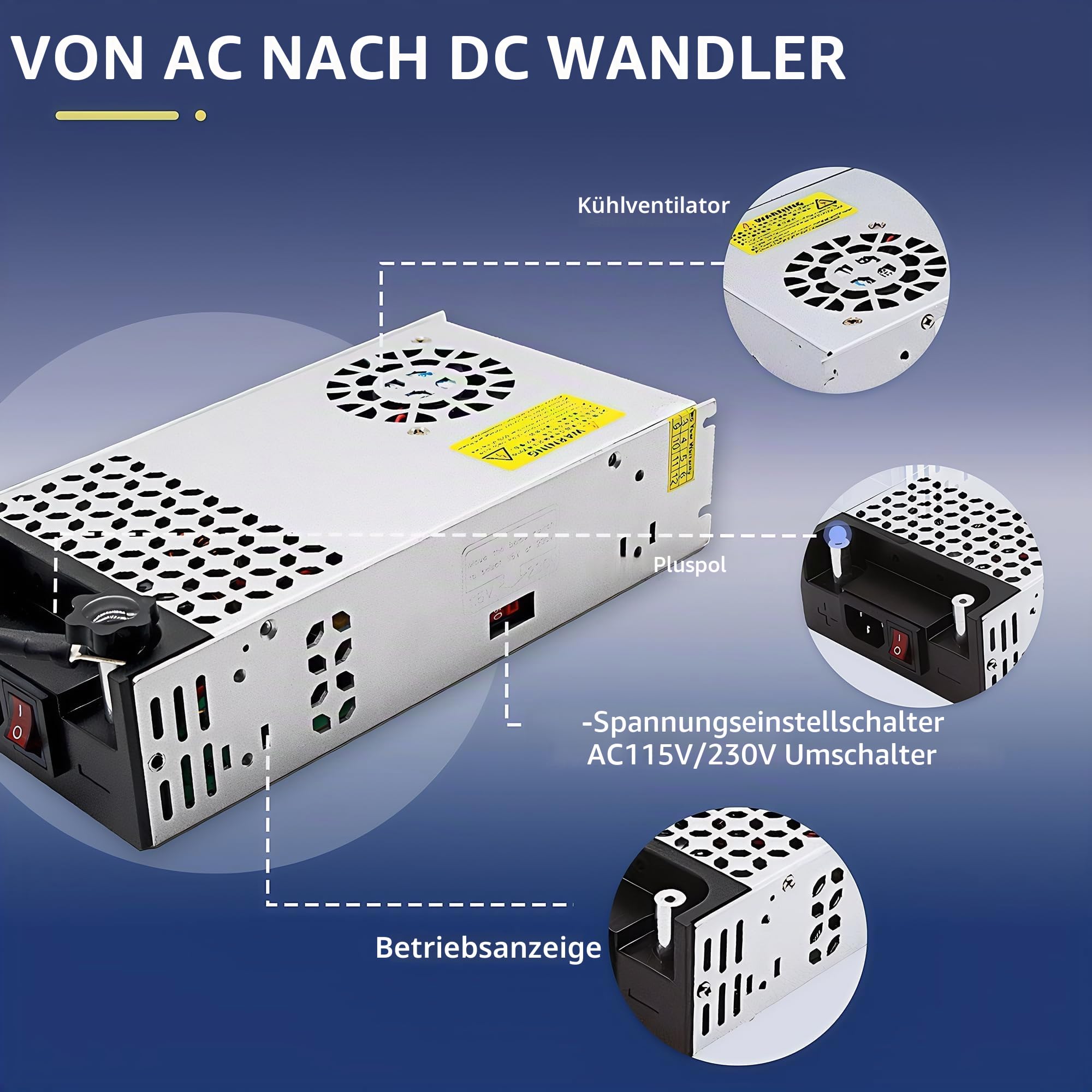 Upgraded AC to DC 24V 25A 600W Netzteil Transformator Schalternetzteil 230V AC auf DC Netzteil 24Volt Transformator Industriell für LED Lichtleiste CCTV Kamera Radio SMPS (DC24V-25A-600W)