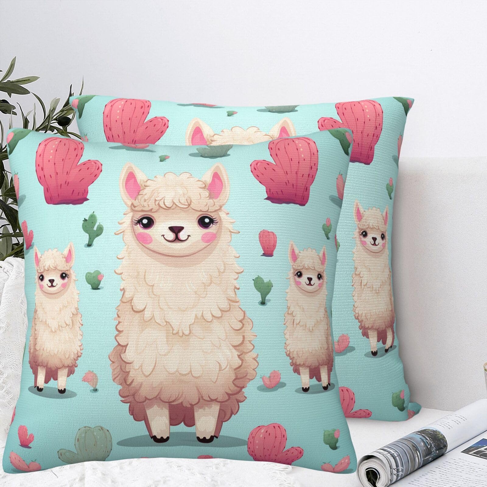 QMKFWT Cute Alpaca Pink Heart Plush Throw Pillow Covers 16"X16",Soft Cozy Couch Cushion Covers Decorative Pillow Cases for Holiday Home Bedroom Sofa Decors