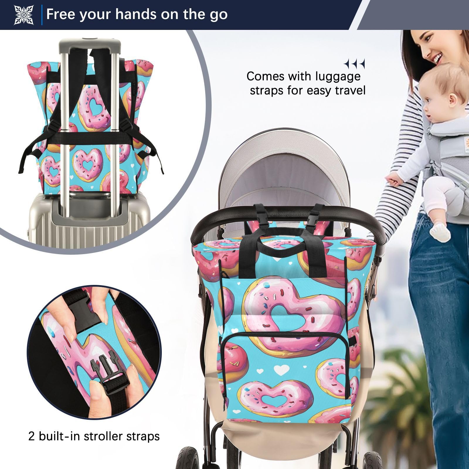 Corazones Rosados Postre JuguetóN Mochilas de Pañales para Gran Capacidad Pañal Bolso Mochila para Viajar al Aire Libre Mamá y Papá