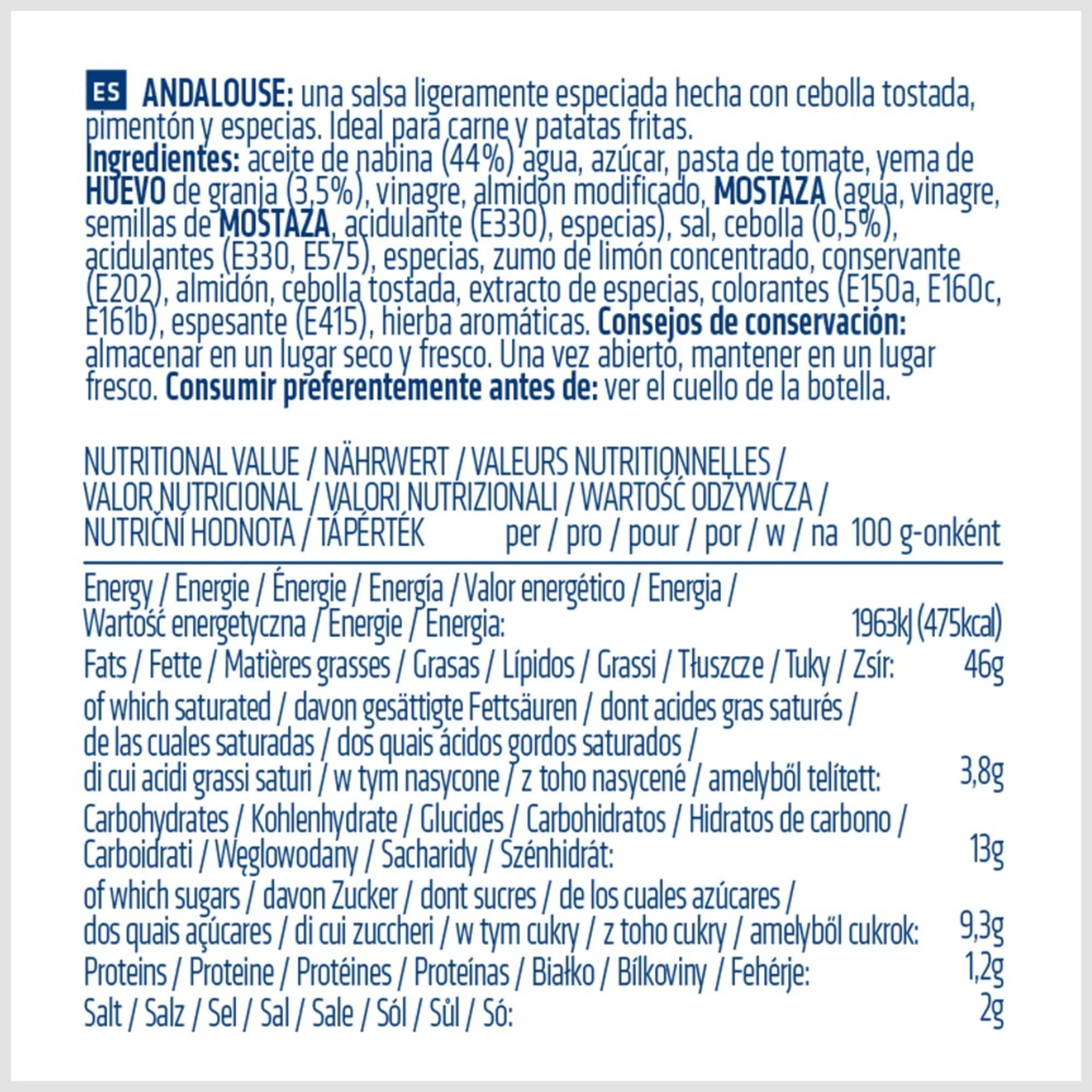 Risso - Andalouse - Salsa Especiada - Pack de 6 Botes de 1 L - Ideal para Acompañar Carnes y Patatas - Producto Vegetariano y Sin Gluten - Delicioso e Intenso Sabor en tus Platos