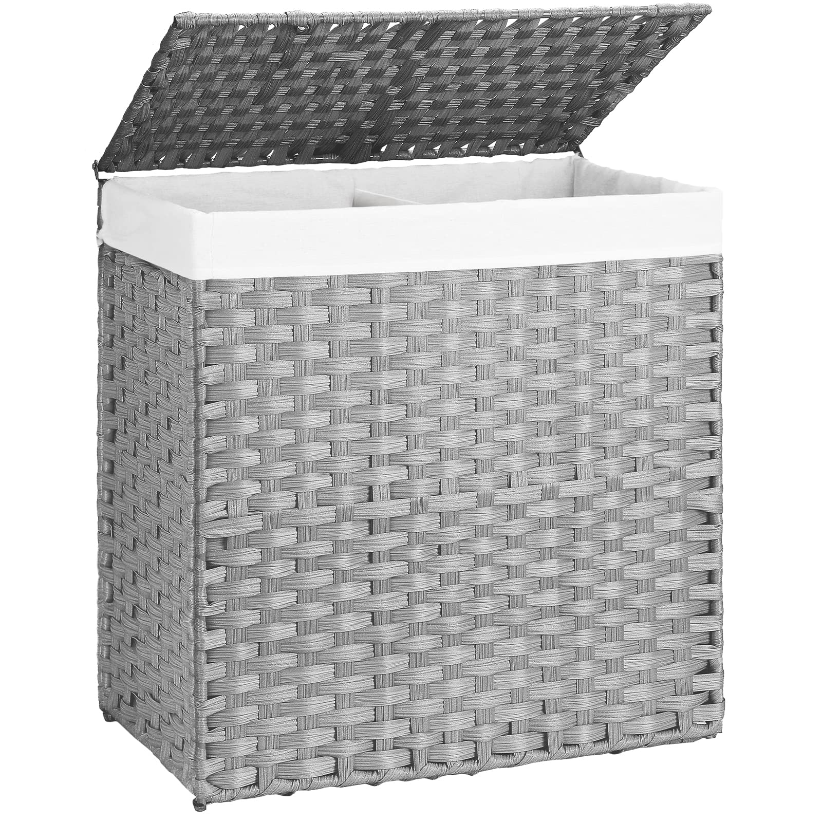 Bellzacasa Laundry Hamper with Lid, 110L Clothes Hamper with Removable Liner Bag Wicker Laundry Basket Laundry Hamper for Bathroom 22.4 x 13 x 23.6 Inches Grey
