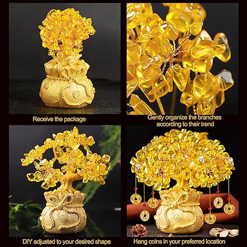 Miniatura 7 de Colgante de árbol de la fortuna de citrino, para gabinete de vino, adornos decorativos de cristal, árbol de dinero, Feng Shui, bonsái para la