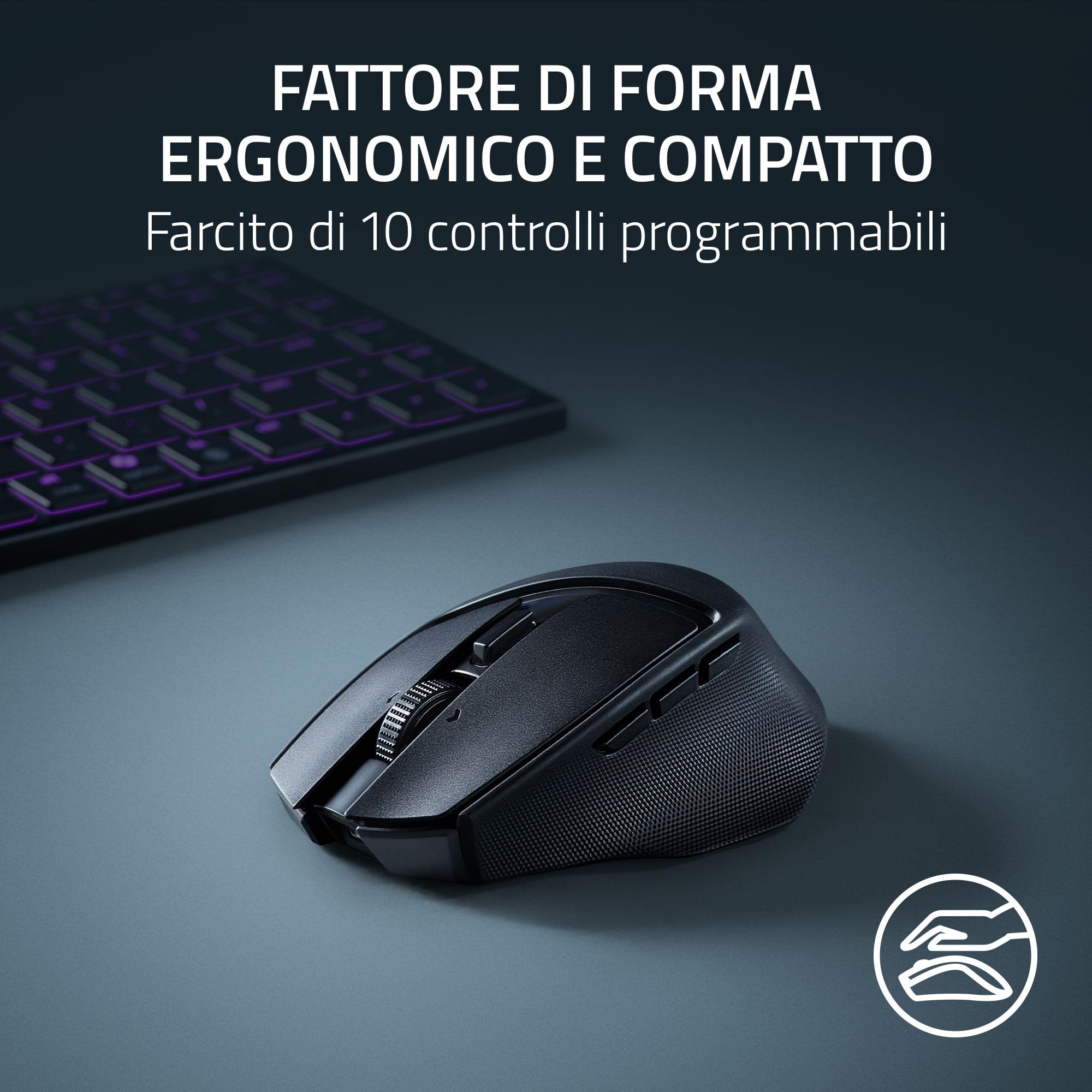 Razer Basilisk Mobile - Piccolo mouse ergonomico portatile da gioco senza fili - AI Prompt Master - Sensore Focus X 18K (connettività tri-mode, fino a 105 ore, switch del mouse Gen-3) Nero