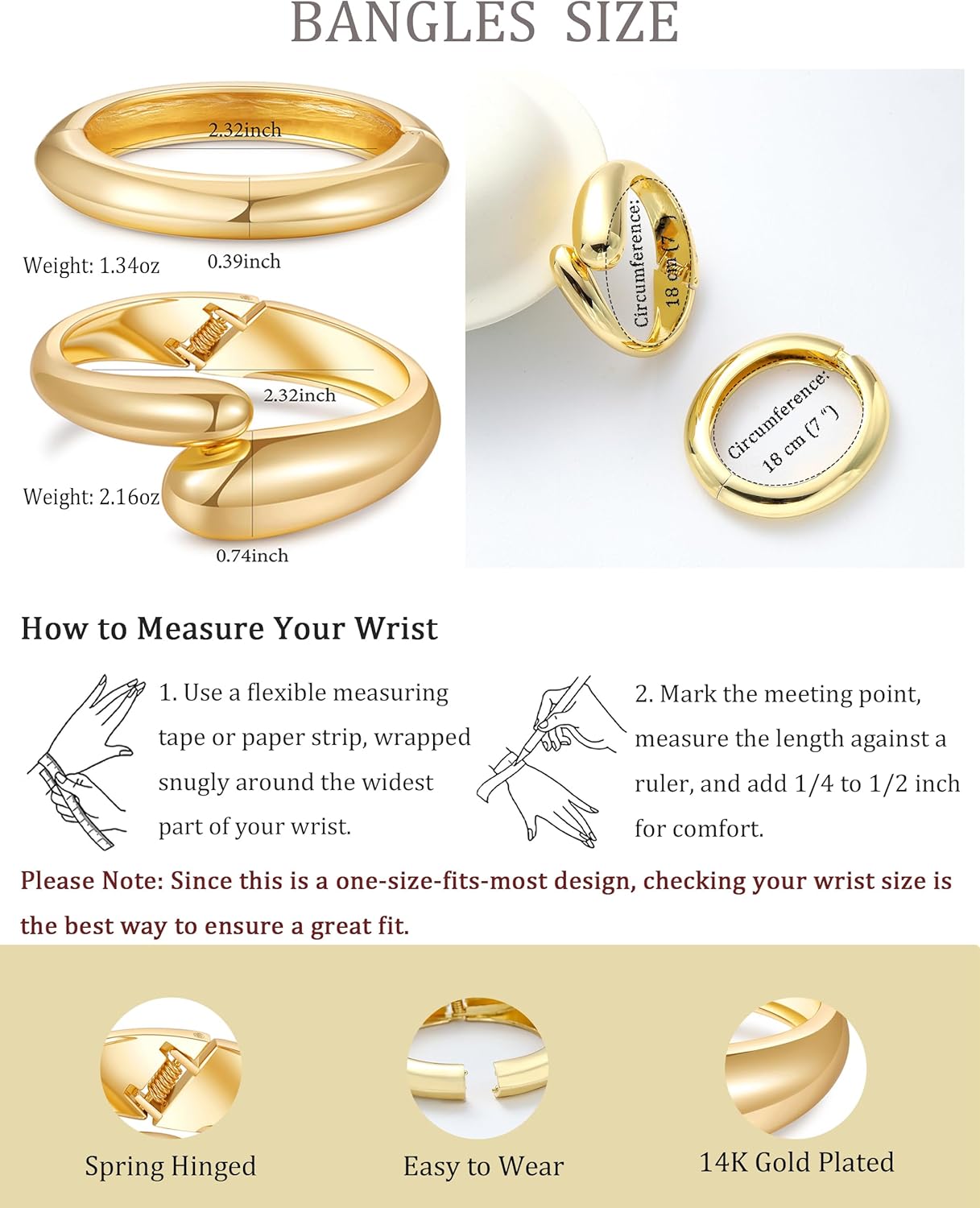 2pcs Gold Bangle Bracelets for Women, Trendy Hinged Cuff Open Wide Chunky Gold Bracelet Stack Arm Cuff Jewelry for Women - Image 6