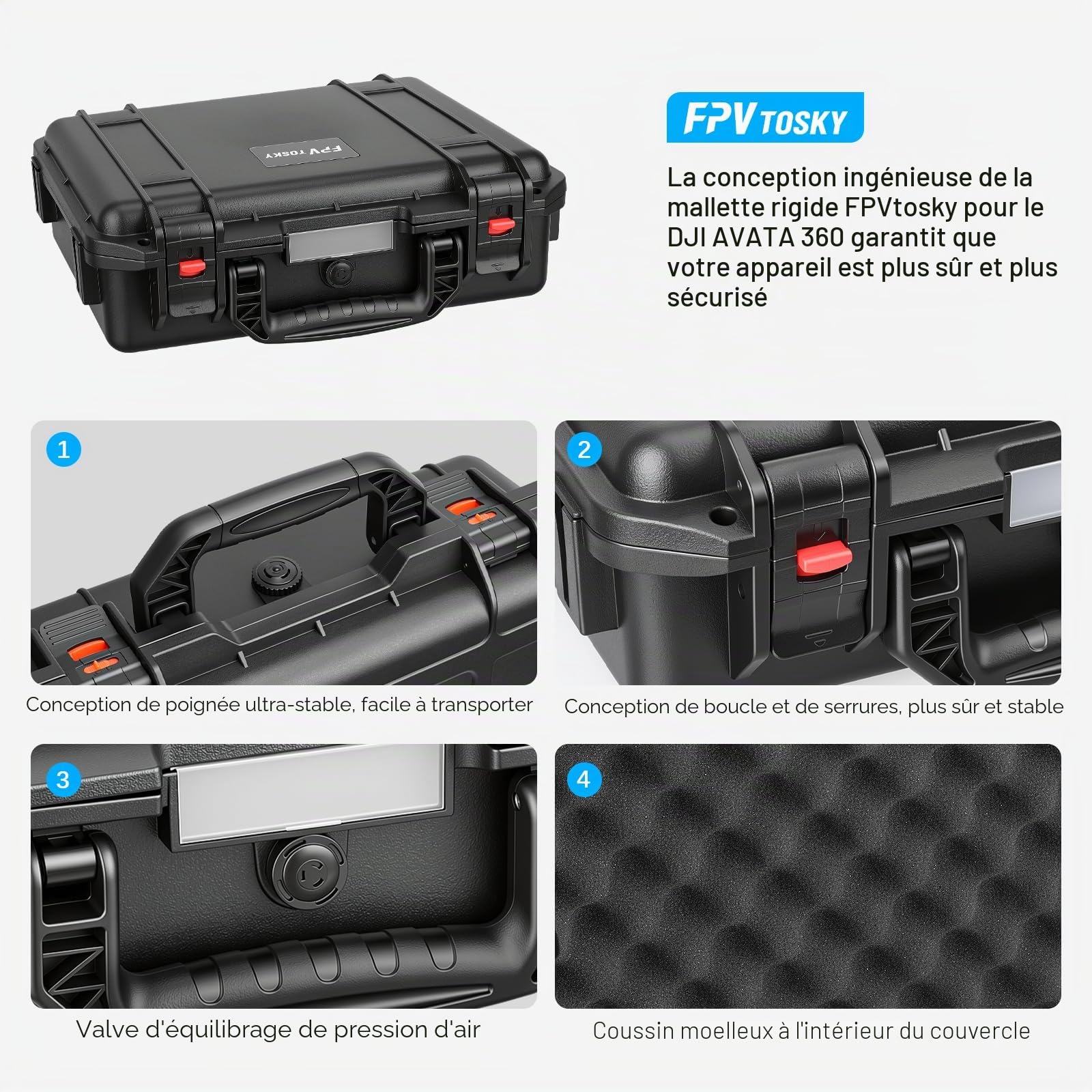 FPVtosky Valise Rigide pour DJI Avata 360 & RC 2 – IP67 Étanche, avec Place pour Tapis d'Atterrissage, Station de Charge Accessoires [UNIQUEMENT LA VALISE]