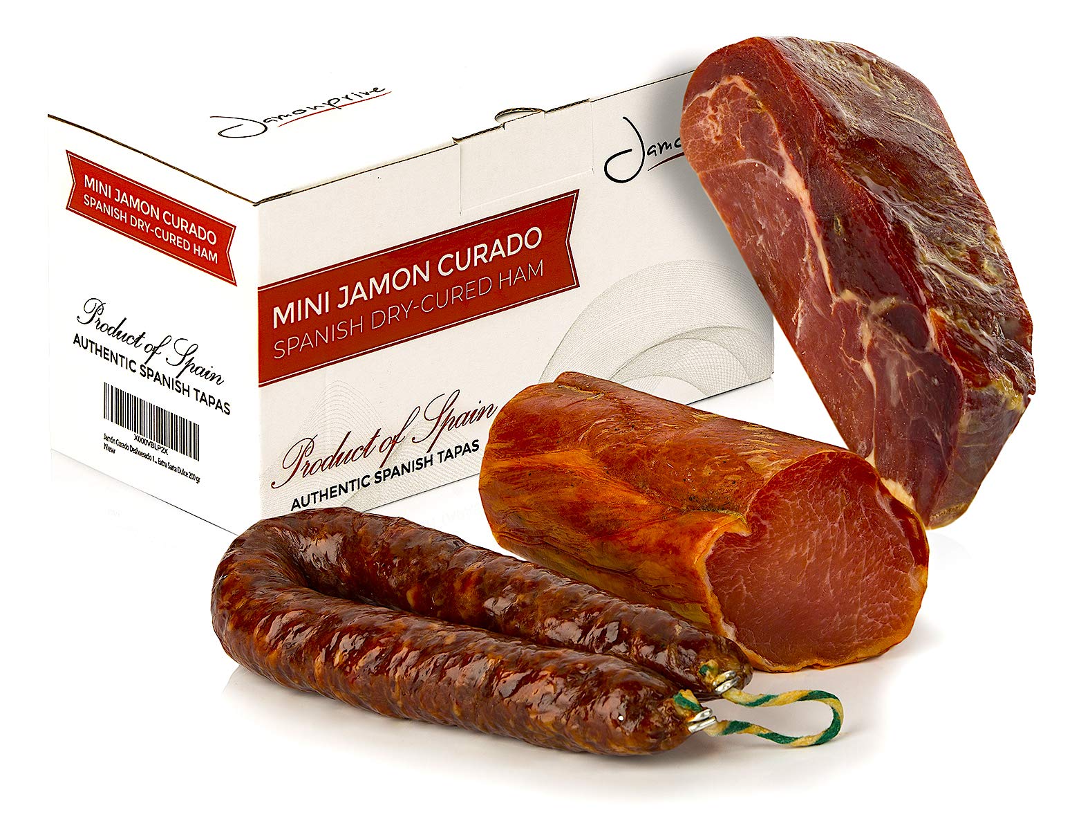 Prosciutto Serrano Spagnolo Stagionato e Disossato 1 Kg + Lomo (Lonza) Duroc Natural 250 gr + Salsiccia Salchichón 200 gr - Jamon Serrano Crudo Jamonprive