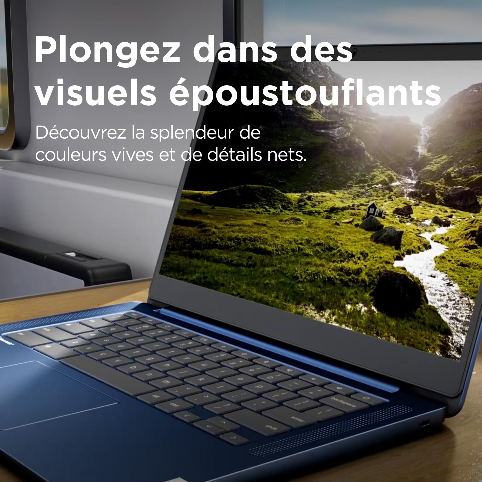 Lenovo IdeaPad Slim 3 Chromebook 14M868 - Ordinateur Portable 14'' FHD (MediaTek Kompanio 520, RAM 4Go, SSD 64Go, Arm Mali-G52 2EE MC2 GPU, Chrome OS) Clavier AZERTY Français - Bleu