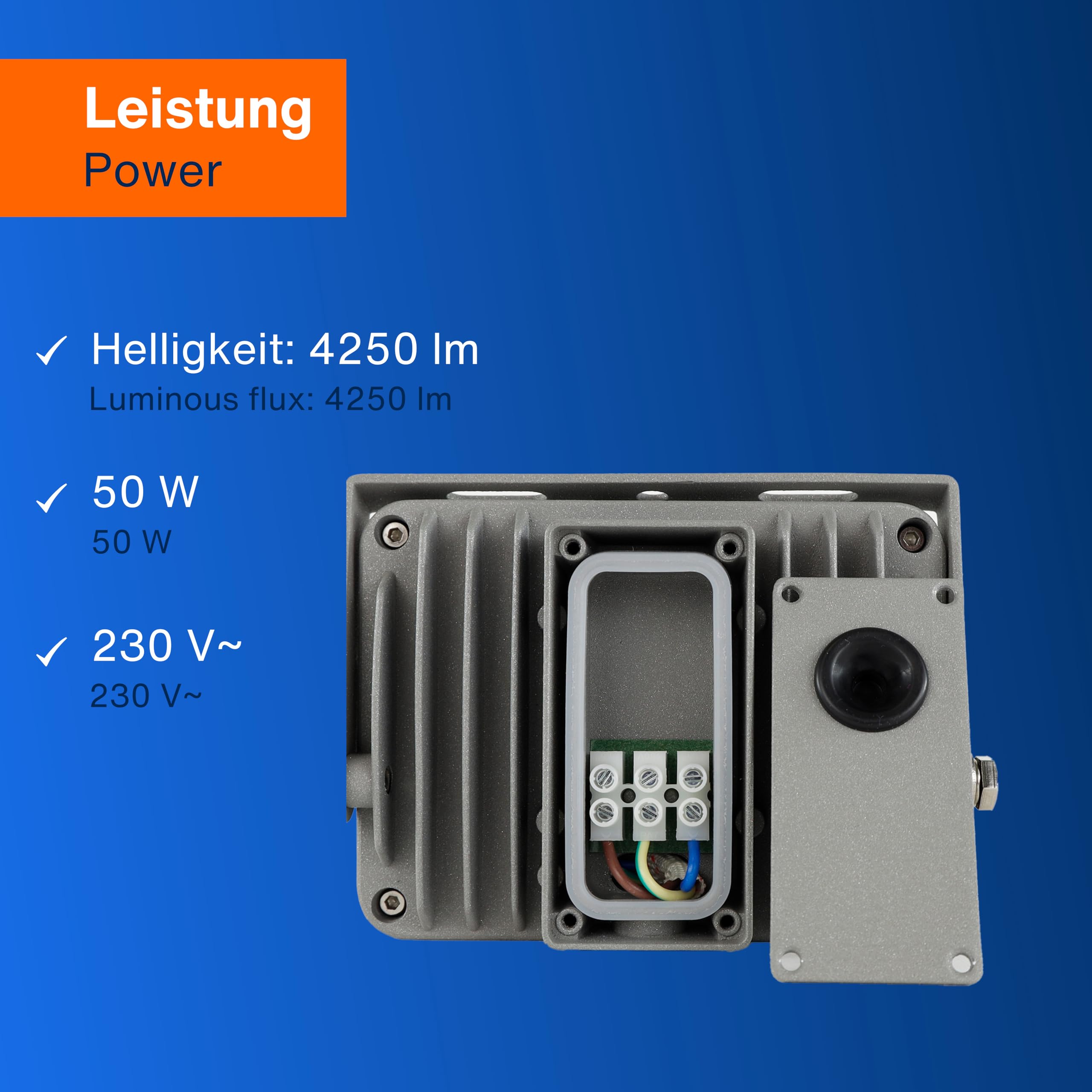 REV Aussenlampe FLARE - LED Aussenleuchte mit Bewegungsmelder, IP44, Strahler außen 50W, 4250 Lumen, 6500K, Erfassungswinkel 90° auf 7m, anthrazit