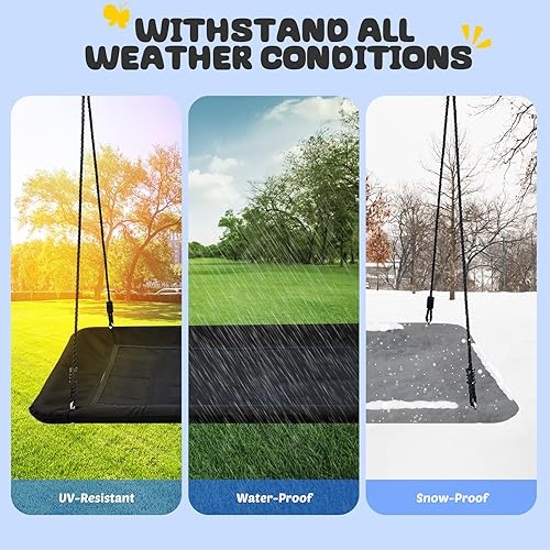Miniatura 4 de Trekassy Columpio de árbol de plataforma rectangular de 700 libras y 60 pulgadas para niños y adultos, impermeable, 2 correas para colgar