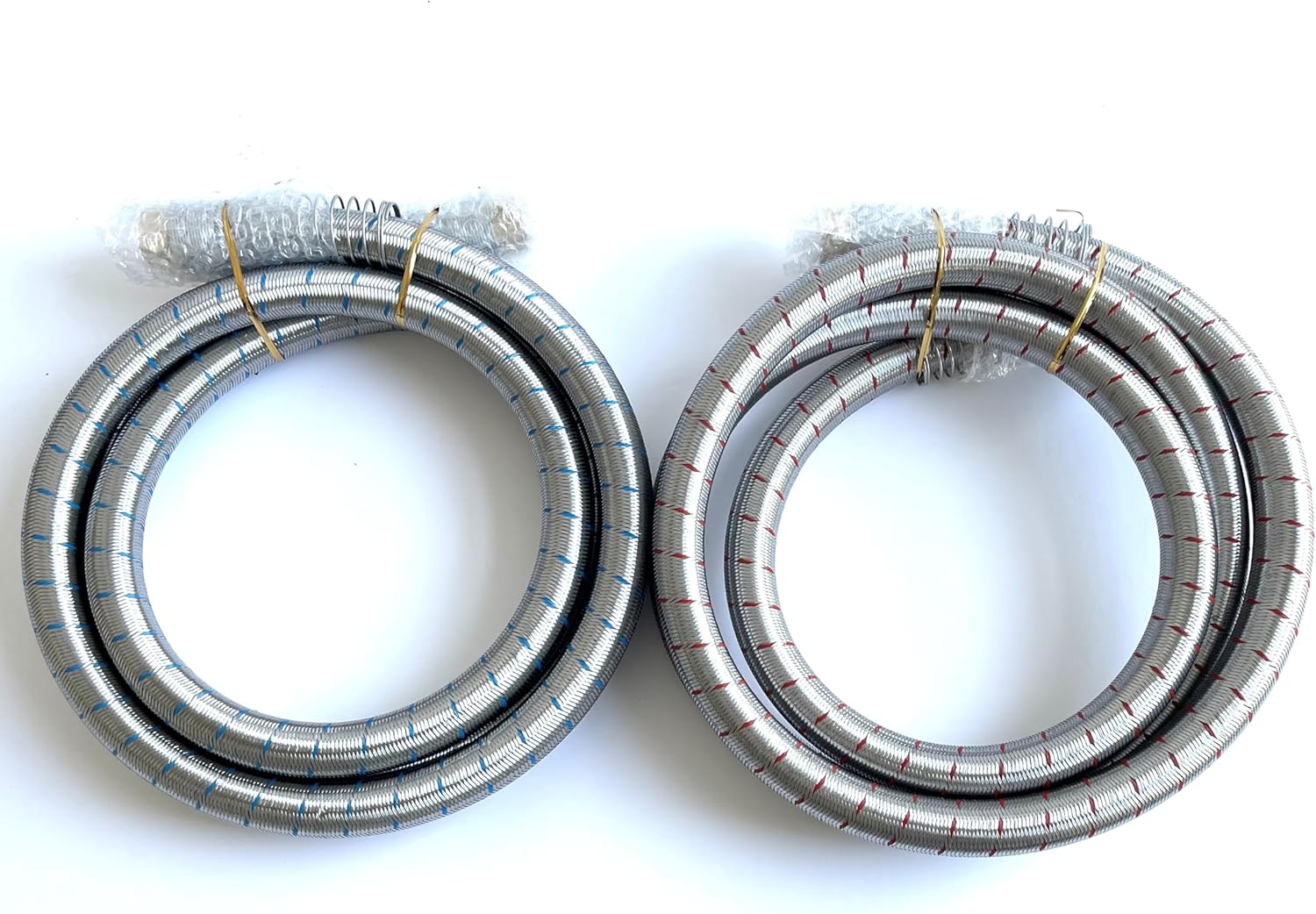 2-Pack Industrial Grade Premium Washer Hoses 1/2" fitting ID - No-Lead Burst Proof Red and Blue Lined Water Inlet Supply Lines - Universal Connection - 10 Year Warranty (8FT)