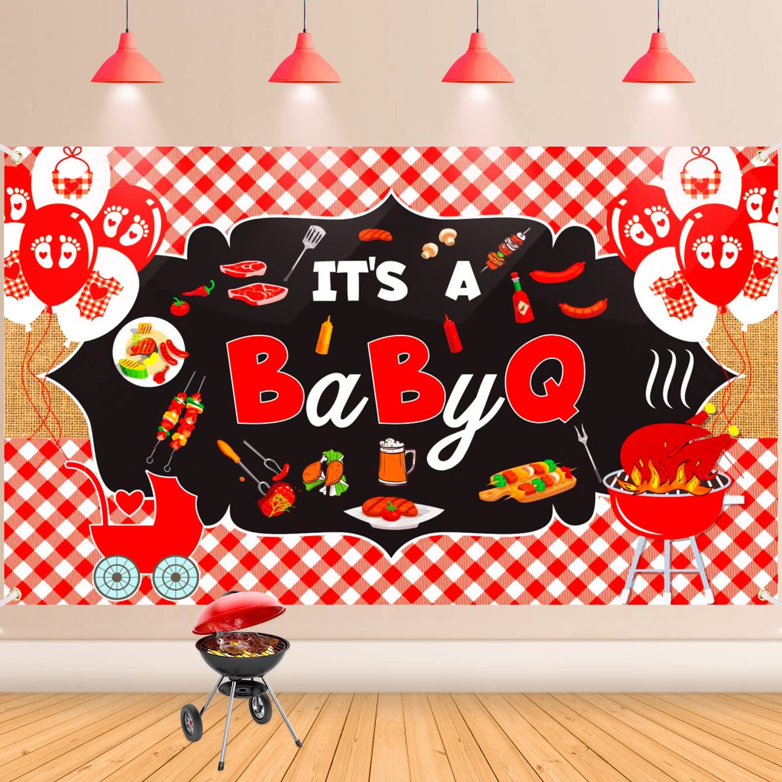 Baby Q Shower Decorations Rustic It's A Baby Q Banner Large BBQ Baby Shower Photo Backdrop for Boy Girl Baby Shower Gender Reveal Birthday Picnic