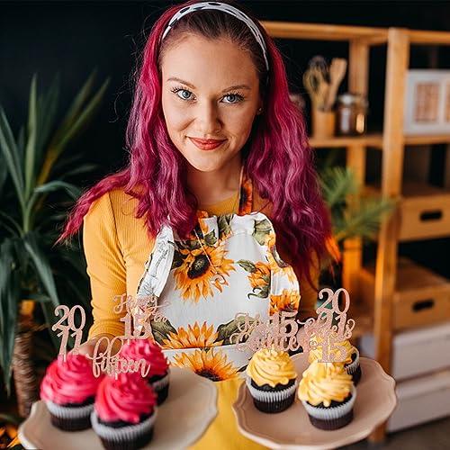 Vista 7 de Rsstarxi Paquete de 30 adornos para cupcakes de 15 cumpleaños con purpurina Mis Membrillo 15 desde 2011 Happy 15th Cupcake Toppers 15 Cheers to 15