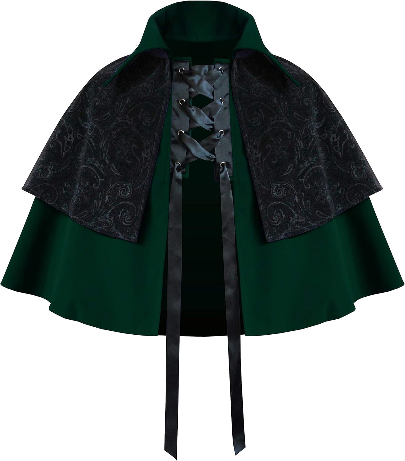 Victorian Velvet Steampunk Renaissance Medieval Theater Gothic Collar 2 Layer Capelet (Green)
