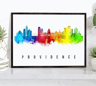 Providence Skyline Rhode Island Poster, Rhode Island Cityscape Painting, Providence Rhode Island Poster, Cityscape and Landmark Print, Home Wall Art, Office Wall Decor - 12x18 Inches