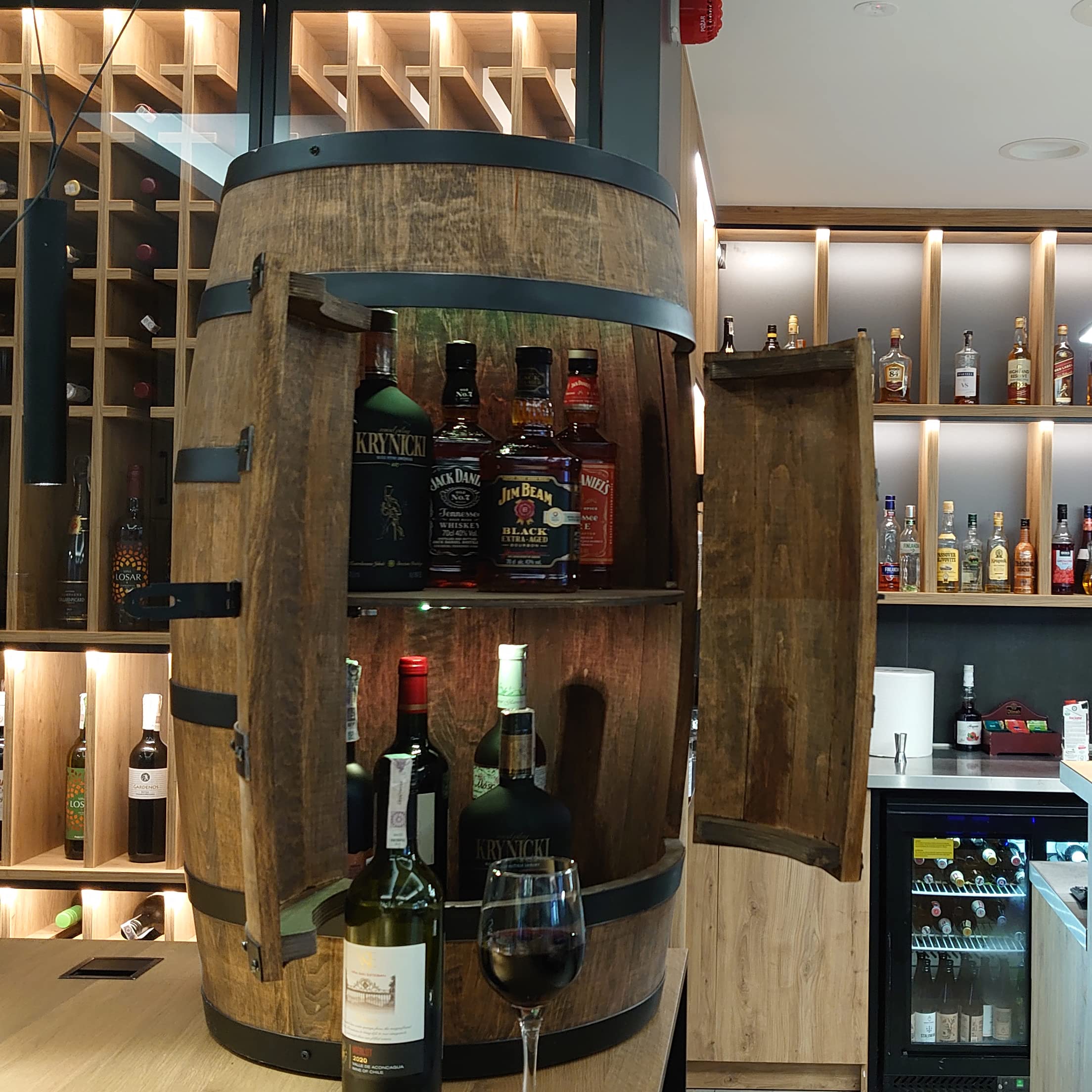 CREATIVE COOPER Casier à Vin en Bois Avec Porte LED - Armoire à Alcool - Étagère à Bouteilles - Minibar 80cm Wenge