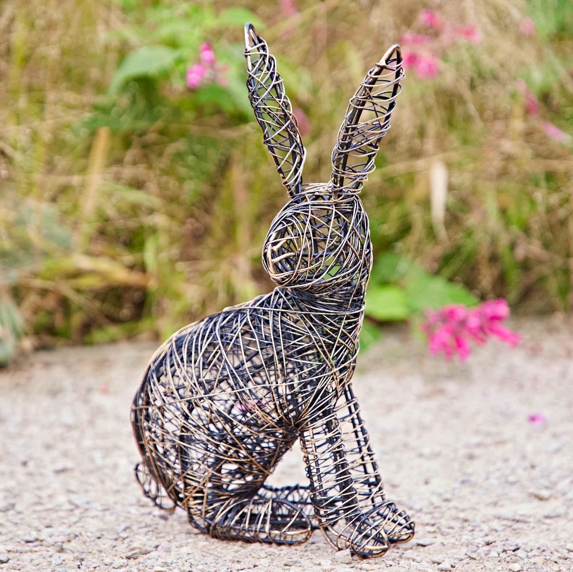 Paper High Hare Wire Garden Ornament - Outdoor Decoration - Metal Sculpture - Outside Accessory - Recycled Metal - For The Garden