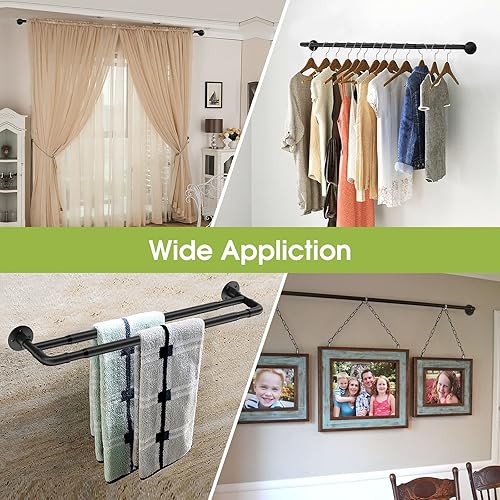 Miniatura 7 de Barras de cortina dobles para ventanas de 28 a 48 pulgadas, barra de cortina industrial negra mate de 1 pulgada, barra de cortina opaca resistente