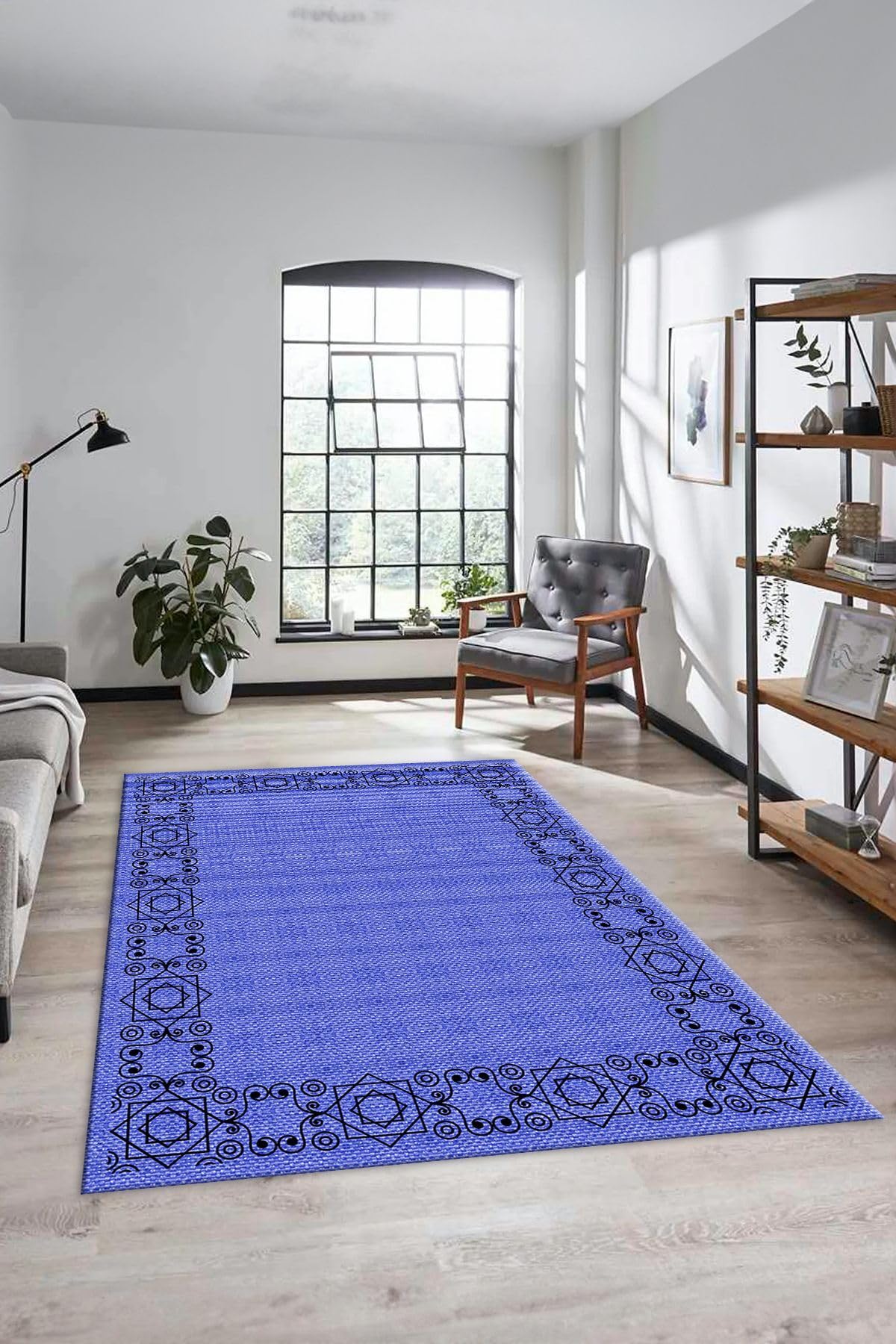 Evdeya Dijital Baskılı Kaymaz Taban Yıkanabilir Jüt Hasır Desen Üçlü Yatak Odası Takımı JÜT-19, Mavi, 80 x 300