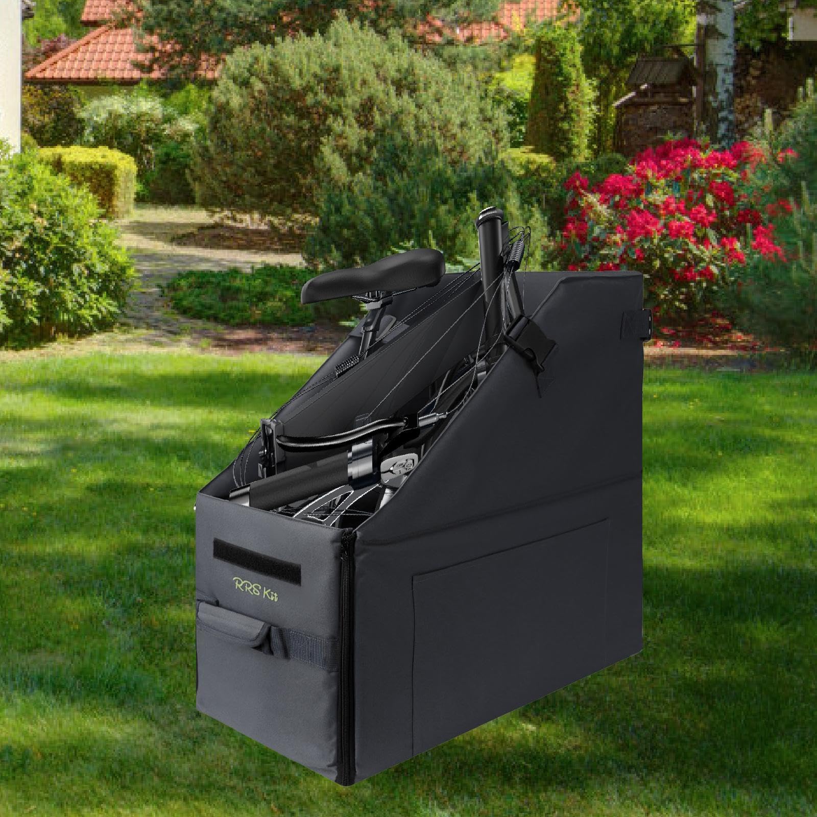 Vaveren Folding Bike Storage Box,Bicycle Organizer Carrying Zipper Carrier Travel Case with Dust Cover for Outdoor Cycling, Black