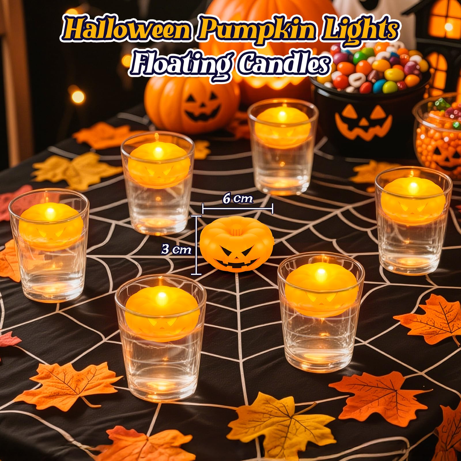 24 Bougies LED Citrouille Halloween Flottantes - Étanches, Télécommande, Pour Piscine, Jardin, Décoration Fête - 9
