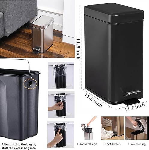 Miniatura 11 de Cubo de basura pequeño con tapa de pedal escalonado, cubo de basura de acero inoxidable de 6 litros/1.6 galones, mini cubos de basura rectangulares