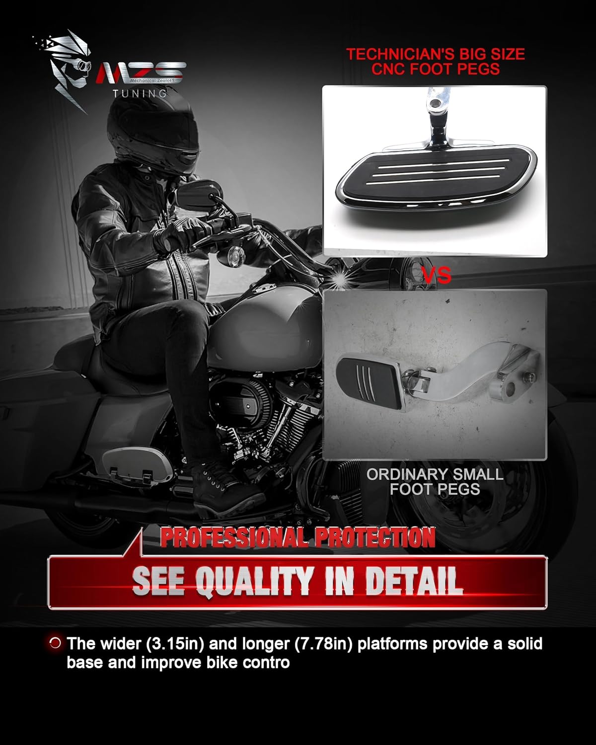 MZS Motorcycle Passenger Floorboards, Chrome Touring Footboards Floor Boards Rear Foot Pegs Mount Bracket Kit Compatible with Electra Glide/Road Glide/Road King/Street Glide/Ultra Limited