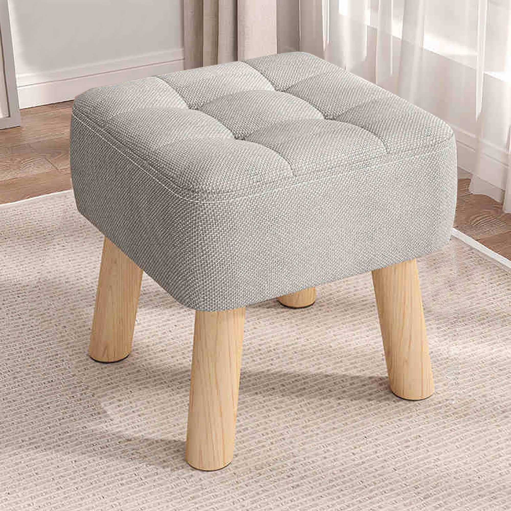 LWJSOCP Multi-Functional Ottoman with Footrest Gray Leather Pouf for Shoe Changing Small Coffee Table Makeup Vanity Stool Upholstered Footrest (30x30x34cm)