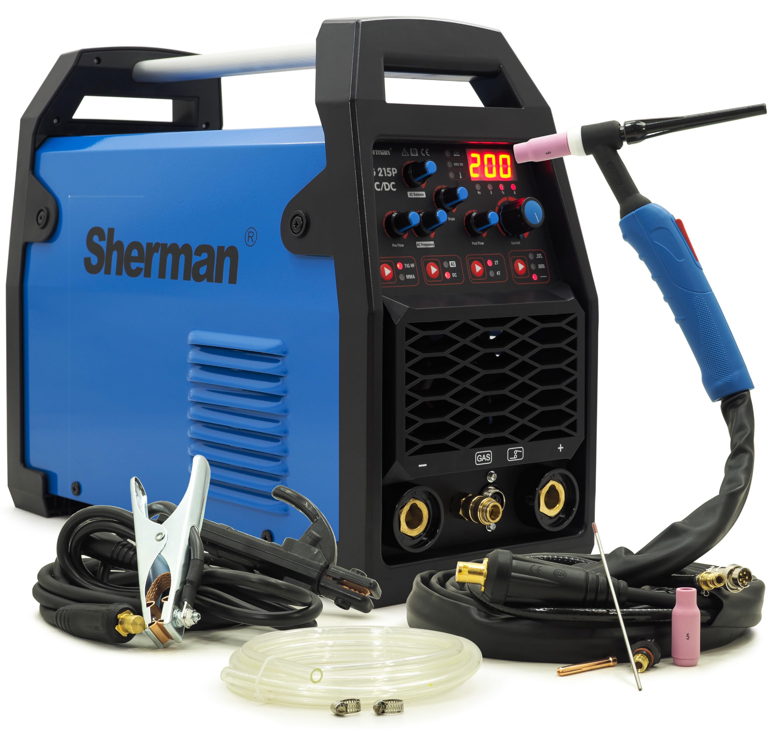Sherman TIG - Soldadora de aluminio (230 V, 200 A, dispositivo de soldadura de gas protector con función de pulso, TIG 215P Bestschweissen.de