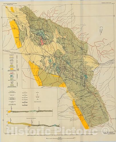 Historic Pictoric Mapa Depósitos minerales de tierras raras del distrito de Mountain Pass, condado de San Bernardino, California, 1954 cartografía