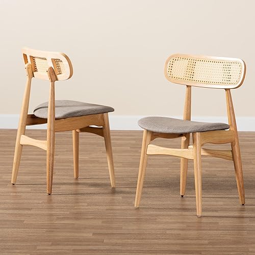 Miniatura 9 de Baxton Studio Tarana - Juego de 2 sillas de comedor, color grisroble naturalmarrón claro