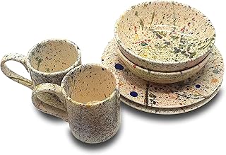 Italian Ceramic Breakfast dinnerware set - Hand Painted kitchen plates sets for 2 - Made in ITALY Tuscany - Pottery dinner plate and bowl set - Home Decor Splatter Ceramics Breakfast dishes set
