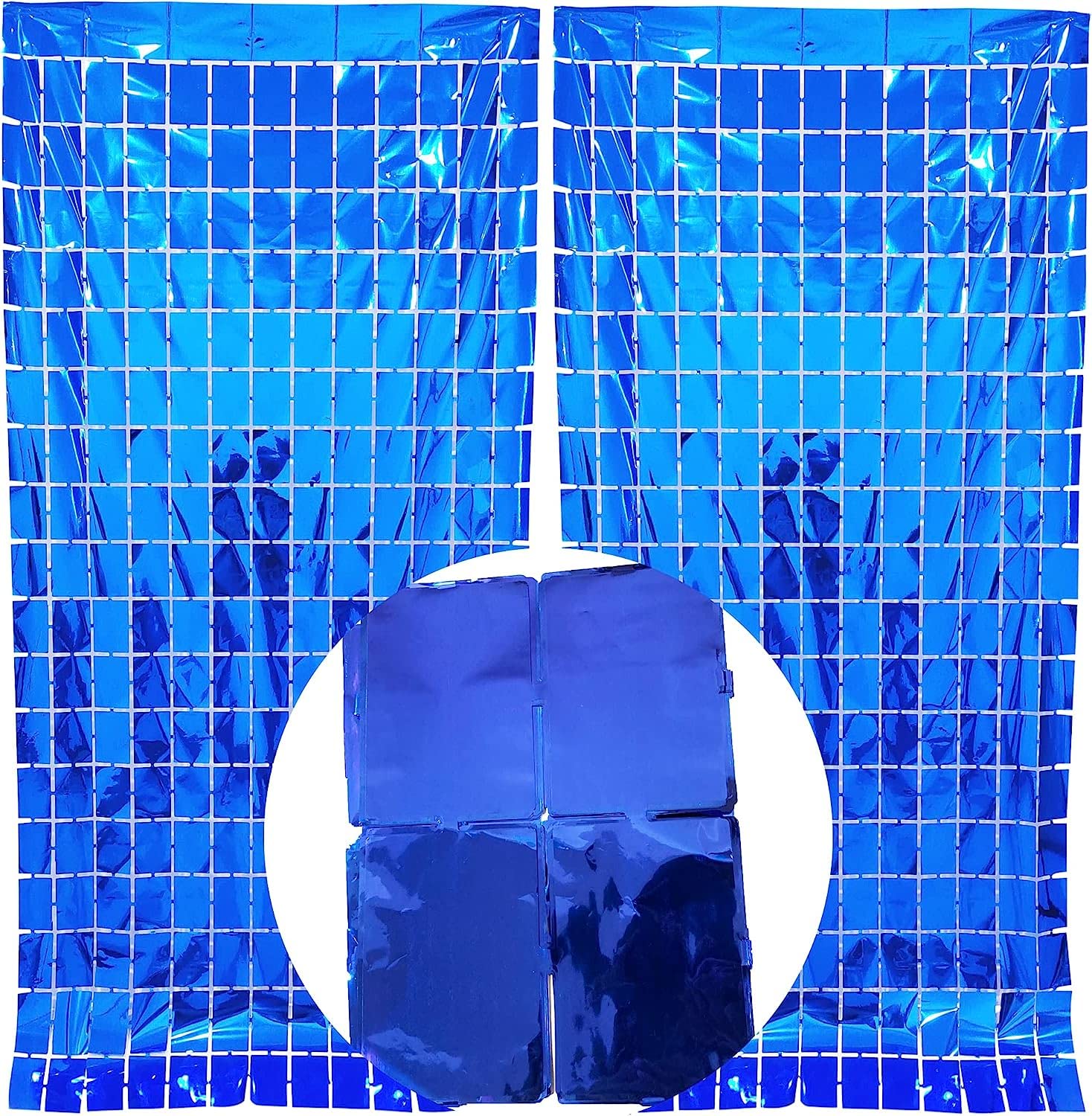 Rozi Decoration Blue Square Foil Curtain Pack of 2 for Boys Birthday Decorations, Baby Shower, Anniversary, Farewell, Weddings Party Decorations