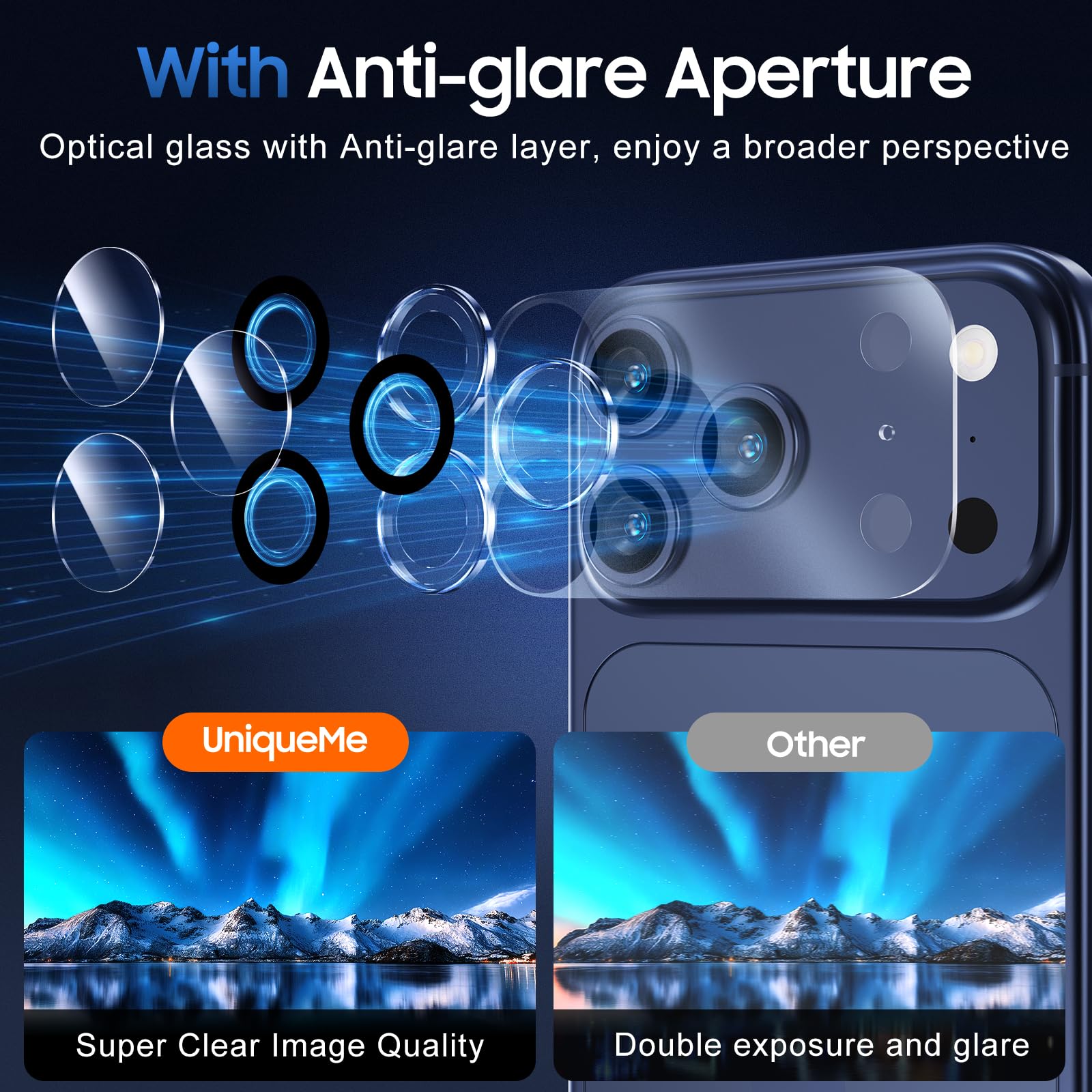 UniqueMe Compatible for 3 Pack iPhone 17 Pro Max Camera Lens Protector - [Drop Protection] Anti Scratch Full-Coverage Camera Cover Screen - 5