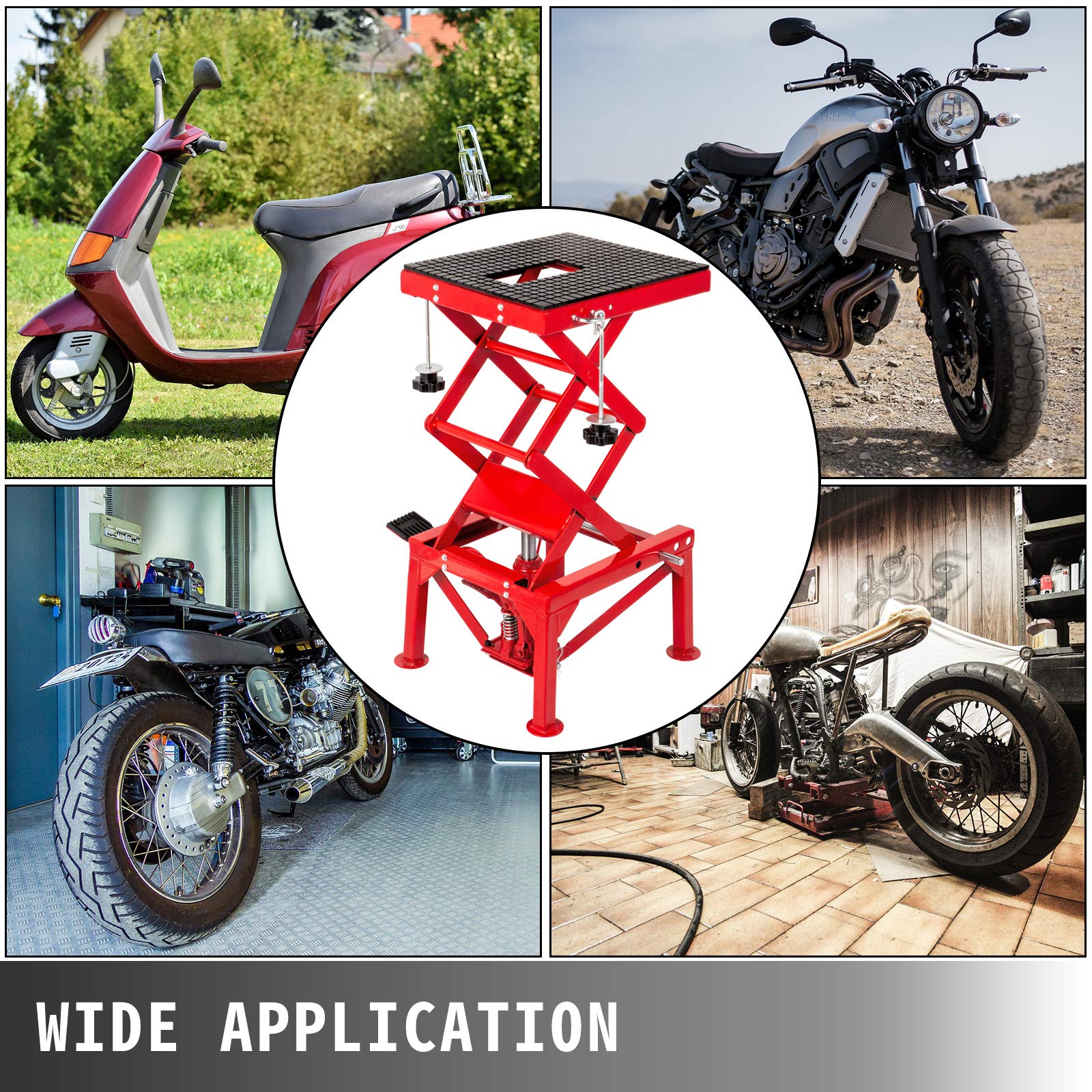 VEVOR Hydraulic Motorcycle Lift Table 300LBS, red scissor lift table