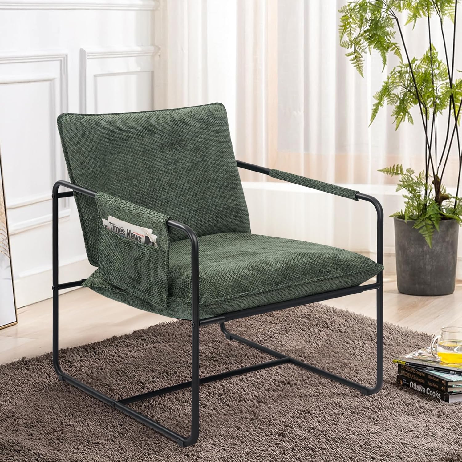 Accent Chair with Metal Frame, Upholstered Living Room Chairs with Cushions, Comfy Reading Armchair for Bedroom Darkgray