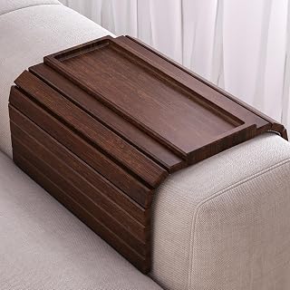 Bamboo Folding Sofa Arm Tray with Anti-Slip Pad (Brown)