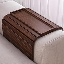 Sofa Arm Tray,Bamboo Folding Couch Arm Tray,Sofa Armrest Tray with Anti-Slip Pad for Drinks,Snacks,Phone,Remote ControlBrown