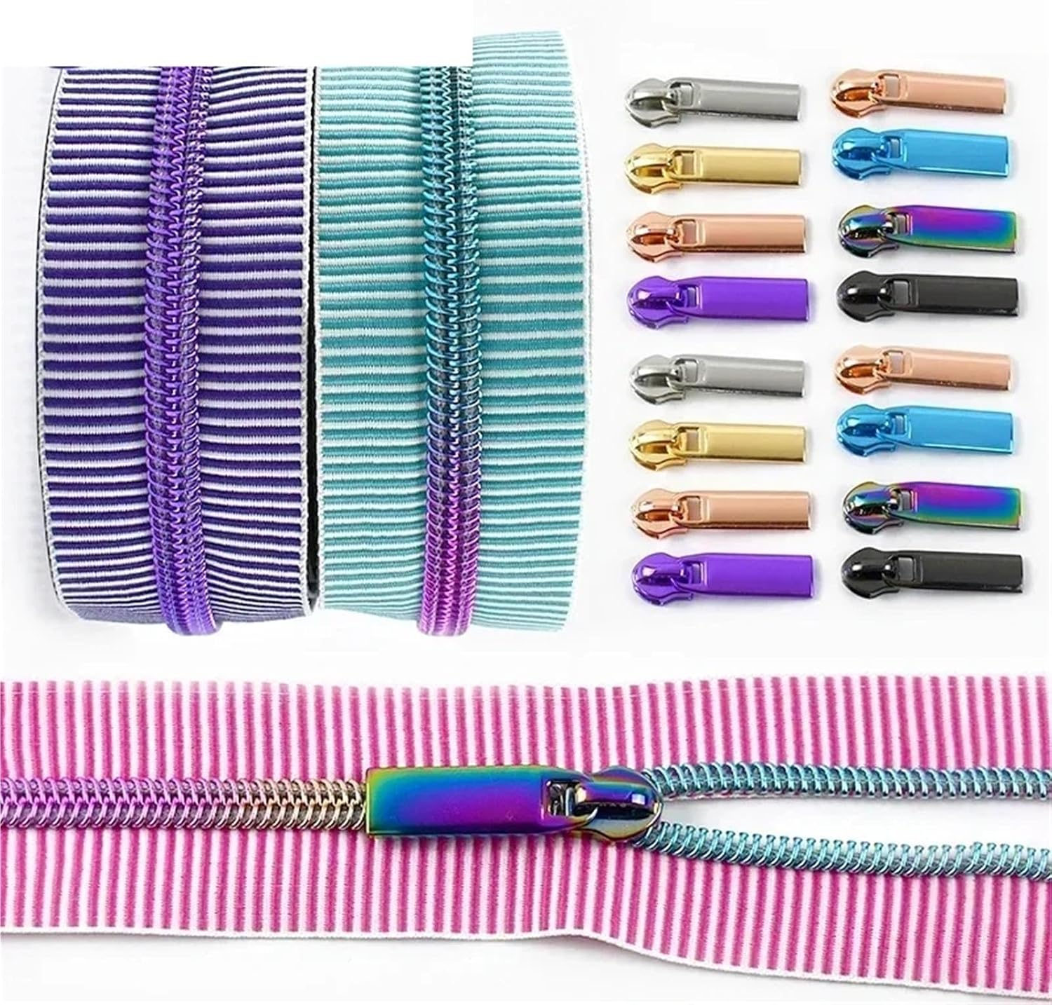 1/2/4/5Meters 5# Striped Nylon Zippers Tape for Sewing Bag Continuous Roll Coil Zip by The Meter DIY Garment Accessories(BlackColored,5Meters5PcsSliders)