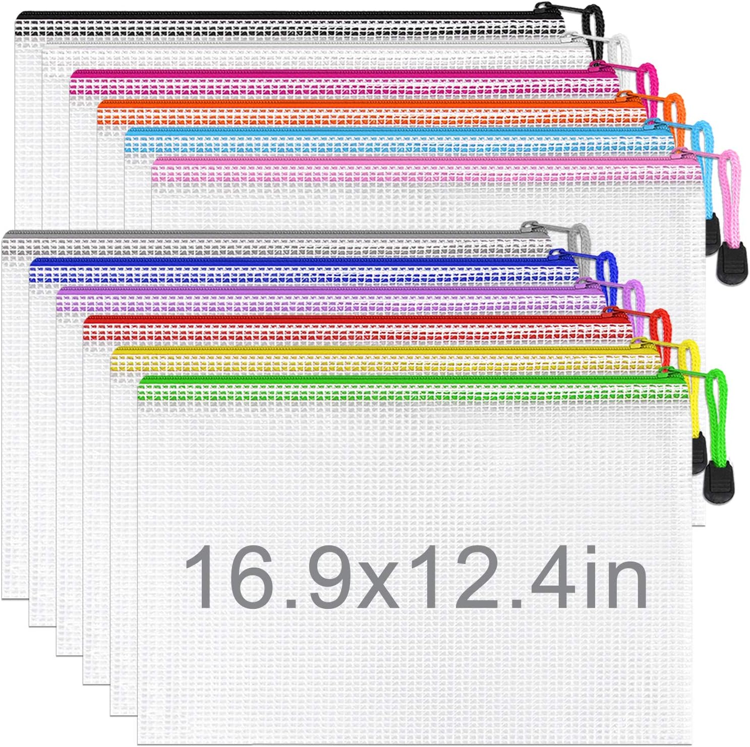 Umriox Mesh Zipper Pouch, 16.9x12.4 in (12 Colors, 12 Packs), Plastic Zipper Bags, Waterproof Zipper Pouches for School Office Supplies, Puzzles, Board Games & Cross Stitch Projects : Office Products