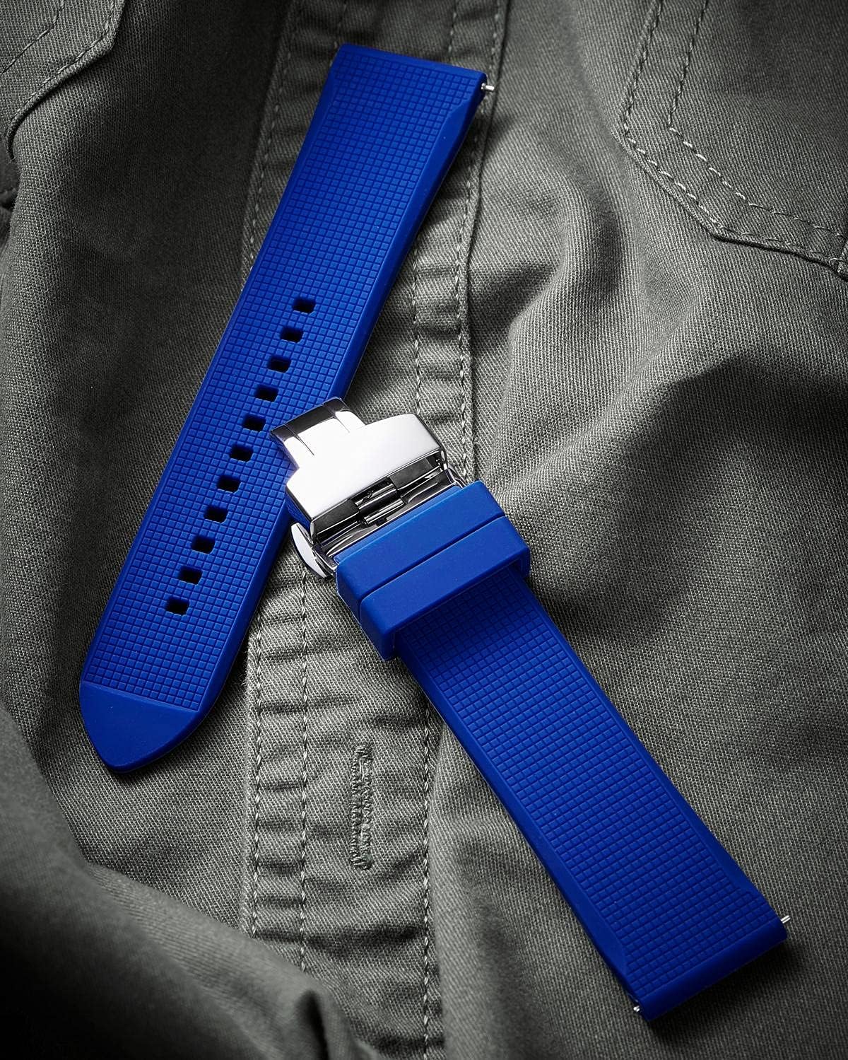 BINLUN Silicone Watch Strap Quick Release Rubber Sport Watch Band 18mm 19mm 20mm 21mm 22mm 24mm Waterproof Smartwatch Replacement Bands for Men Women (White/Black/Blue/Orange/Grey/Brown/Green/Red) - Image 5