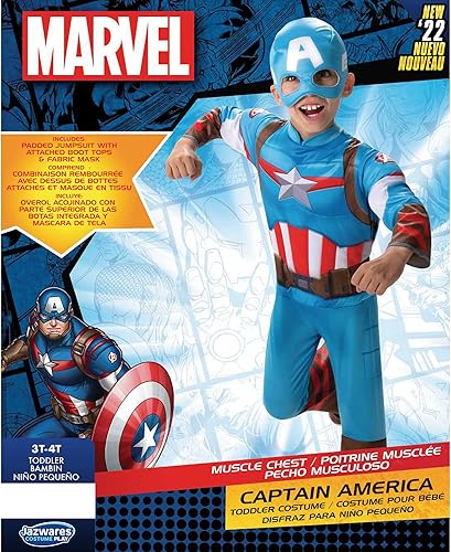 Miniatura 5 de Marvel - Disfraz de Capitán América para niños pequeños, disfraz de superhéroe de Steve Rogers, 3T-4T, con licencia oficial