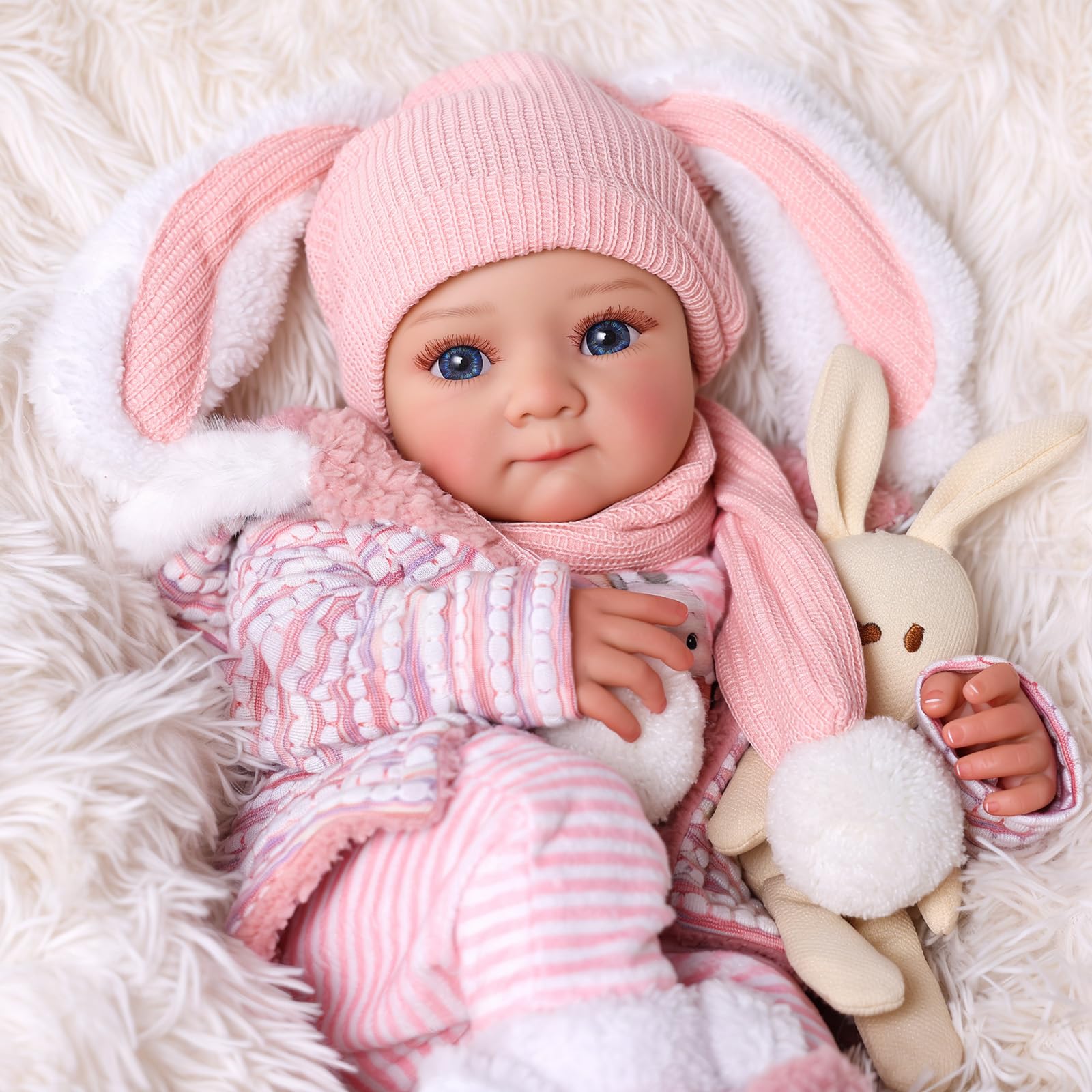 JIZHI Reborn-Baby Dolls 17 Inch Realistic Babies Doll Girl Soft Cloth Body Lifelike Real Life Newborn Lovely Awake Hand-Painted Hair with Gift Box for Kids Age 3+
