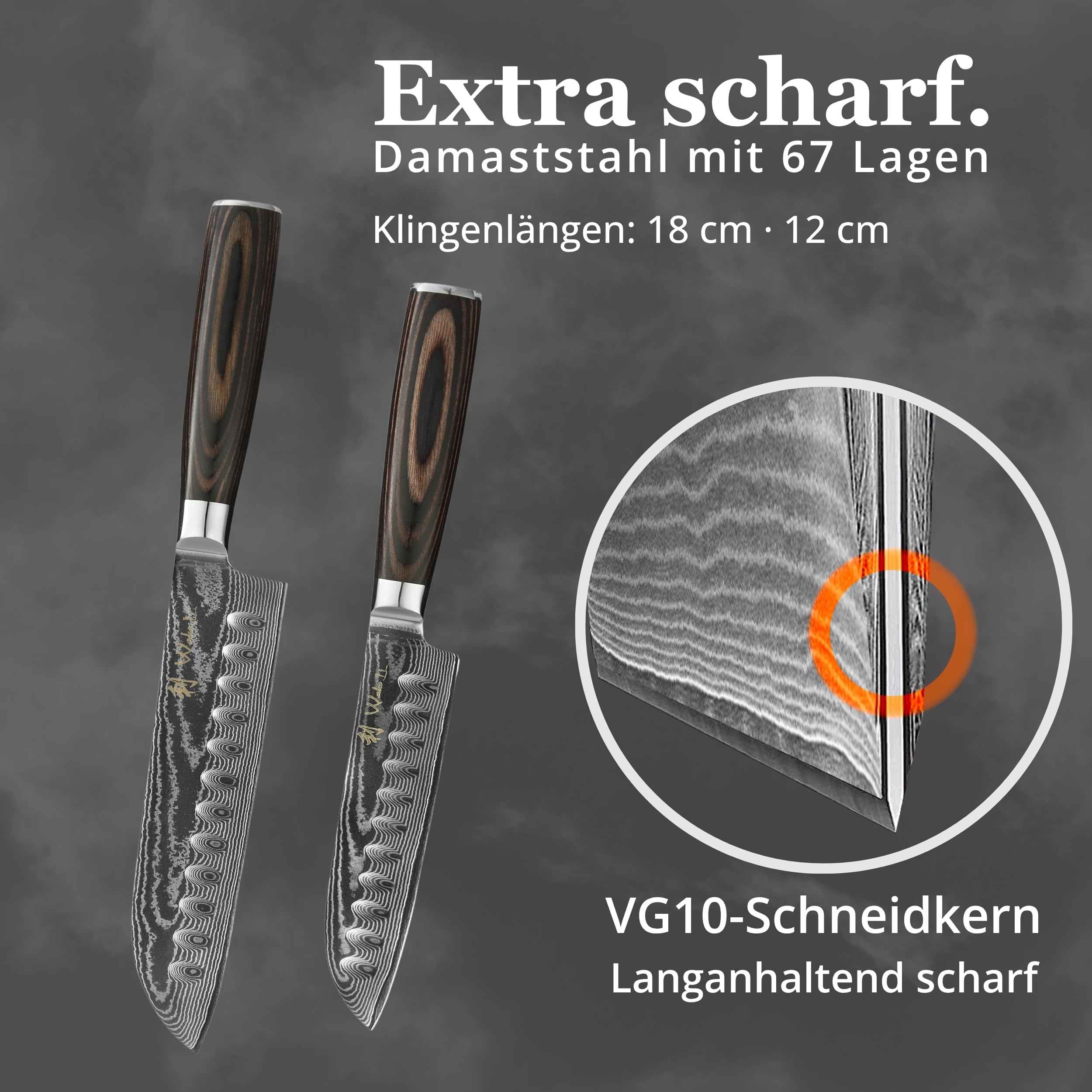 Wakoli EDIB Essentials Santokumesser Set 2-teilig, 67 Lagen Damaststahl