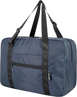 Small Duffle Bag for Men Women, Mini Gym Bag Foldable Travel Tote Carry On Luggage with Trolley Sleeve, Navy Blue