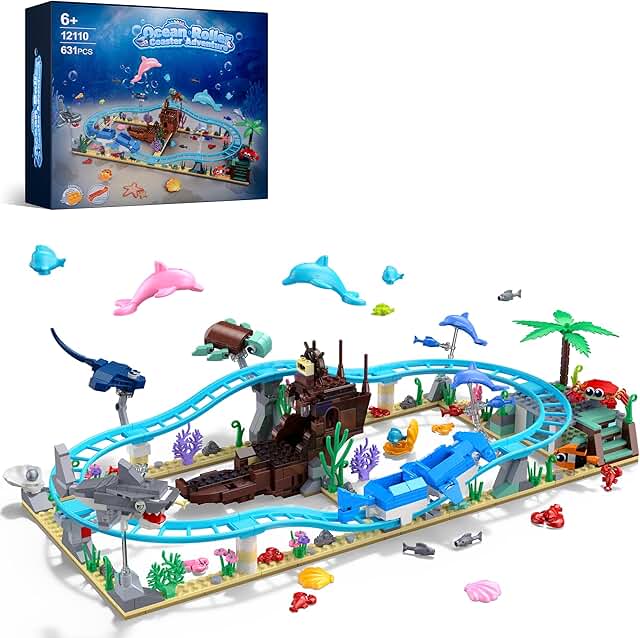 Set de Construcción Montaña Rusa Oceánica, 639 PCS Friends Bloques Amigos Juguete Stem con Submarino y Coche Delfín, Regal...