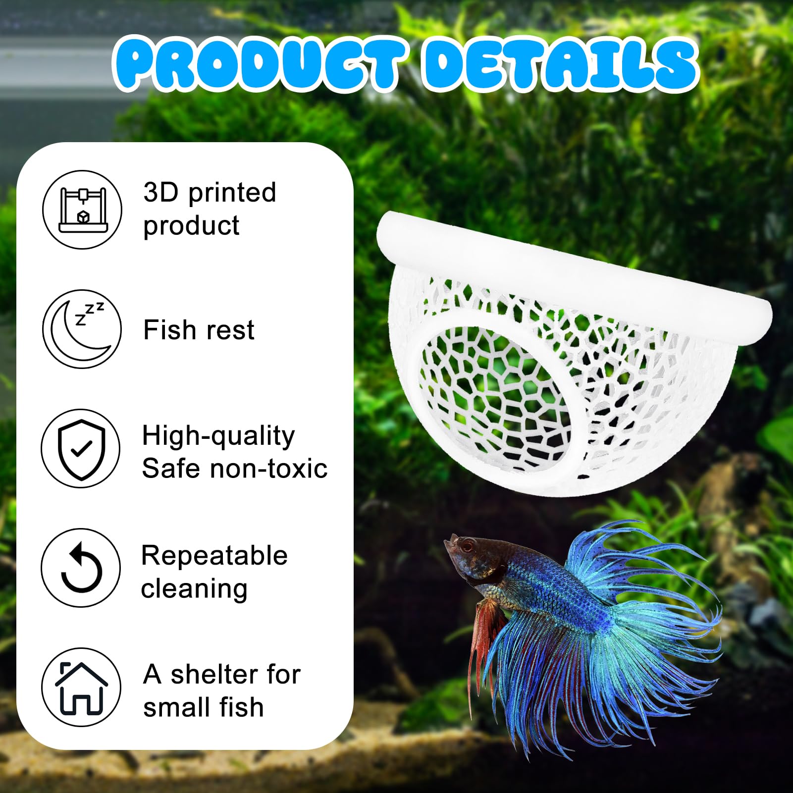Betta Hide & Shrimp Cave - Aquarium Hammock & Feeder -8 Betta Hide & Shrimp Cave - Aquarium Hammock & Feeder -8