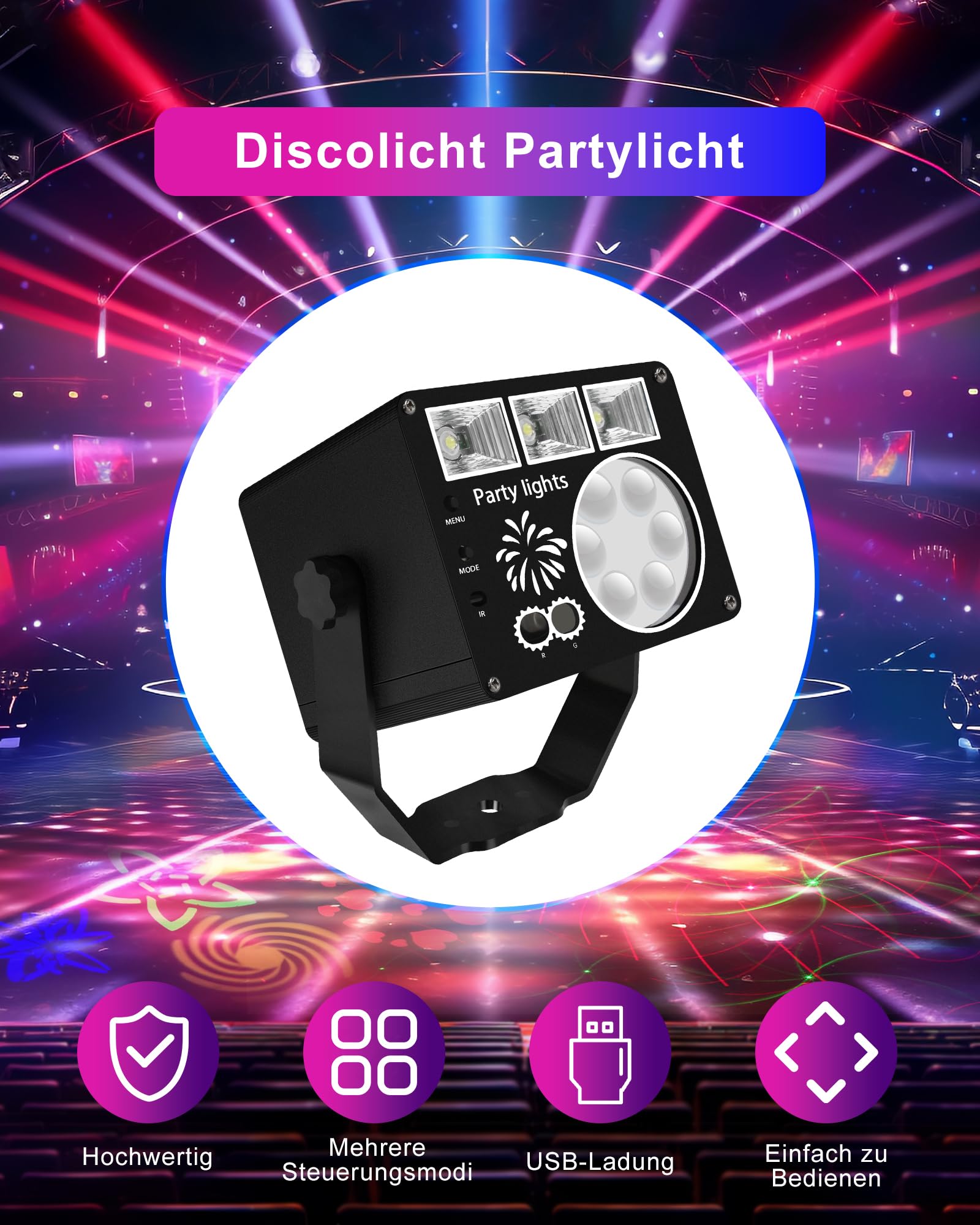 Discolicht Partylicht mit Fernbedienung, Musikgesteuert Disco Licht, LED Licht DJ Projektor Partylicht für KTV, Bühne, Kneipen, Hochzeit, Familientreffen, Klub, Feiertage